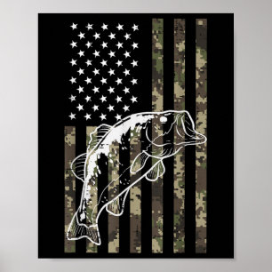 Fishing Camo American Flag B Patriotic Women Men K Poster