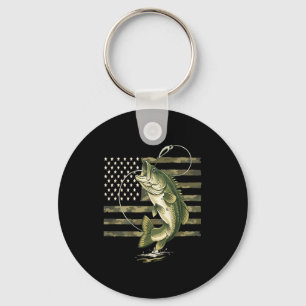 Fishing camo bass fish american flag men's fishing key ring