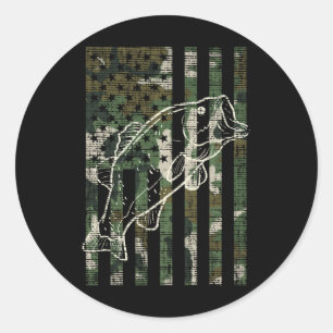 Fishing Camo Us Flag Fish B Patriot Fisherman Dad Classic Round Sticker