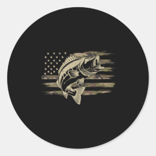 Fishing Camouflage American Flag Black B Fisherman Classic Round Sticker
