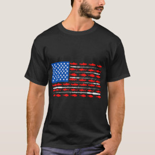 Fishing Camouflage Bass Fish American Flag Camo T-Shirt