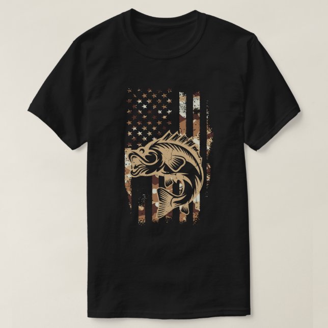 Fishing Camouflage USA Flag Bass Fisherman Gift T-Shirt (Design Front)