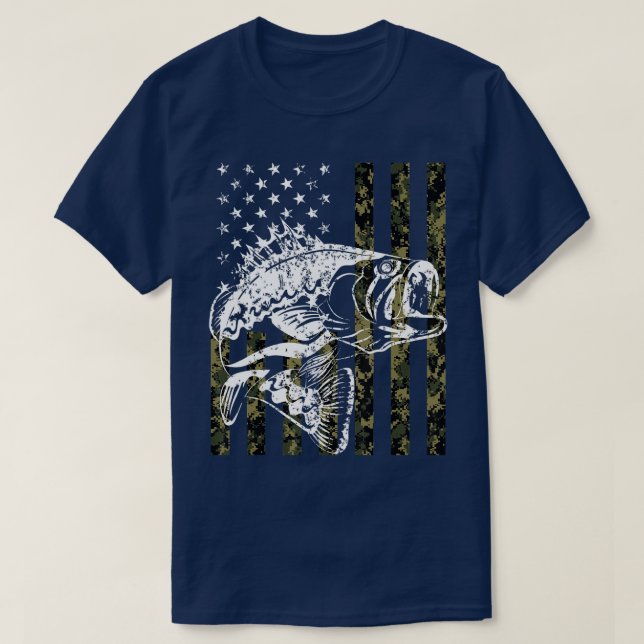 Fishing Camouflage USA Flag for Bass Fisherman Gif T-Shirt (Design Front)