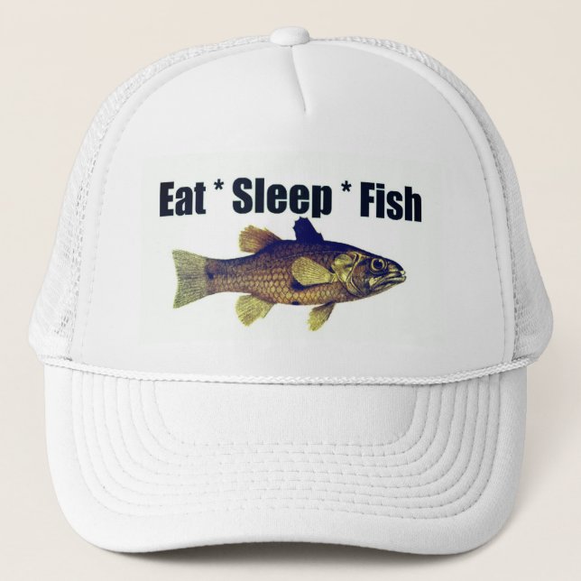 Fishing Cap - Eat Sleep Fish Trucker Hat, White (Front)