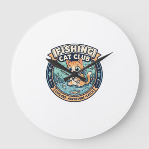 Fishing Cat Cute Cat T-Shirt Design - Fishing Cat Large Clock