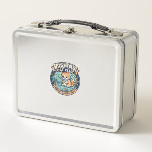 Fishing Cat Cute Cat T-Shirt Design - Fishing Cat Metal Lunch Box