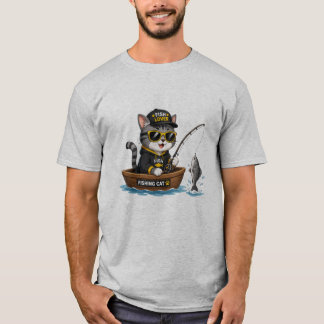 Fishing Cat Fish Lover Cute Cat Fishing in Boat Il T-Shirt