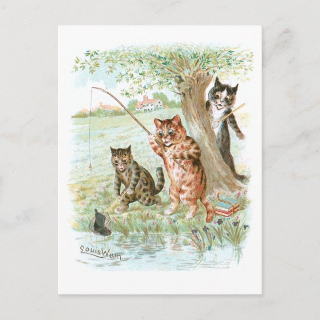 Fishing Cats 2 by Louis Wain Postcard (Front)