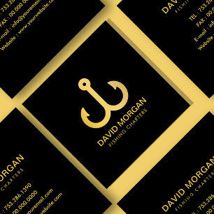 Fishing Charters Logo Black And Gold  Square Business Card