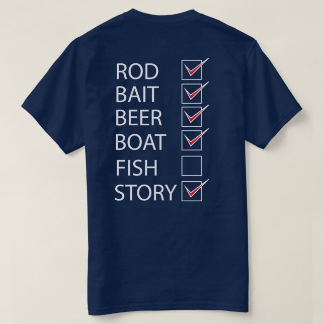 Fishing Check Off List on back Funny T-shirt (Design Back)