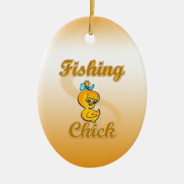 Fishing Chick Ceramic Ornament (Front)