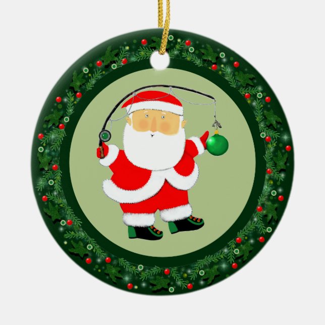Fishing Christmas Collectable Ceramic Ornament (Front)