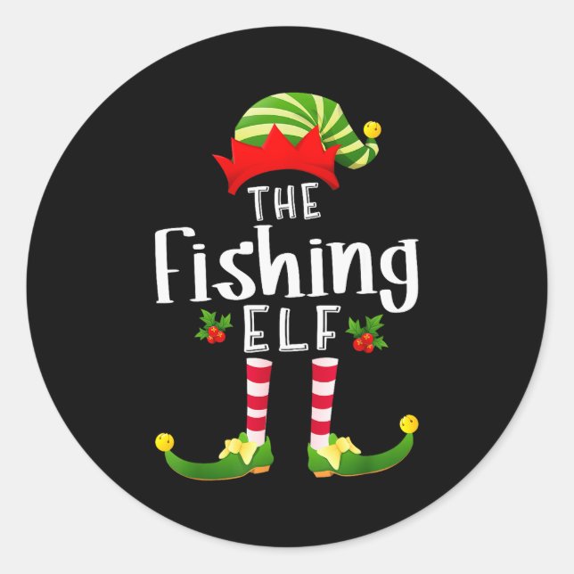 Fishing Christmas Elf Matching Pajama X-mas Party  Classic Round Sticker (Front)