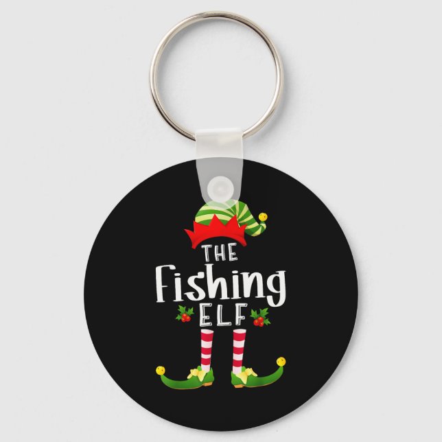 Fishing Christmas Elf Matching Pajama X-mas Party  Key Ring (Front)