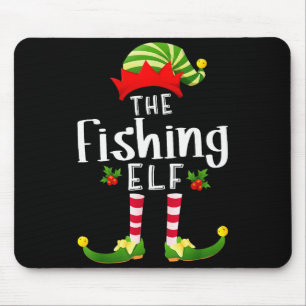 Fishing Christmas Elf Matching Pajama X-mas Party Mouse Pad