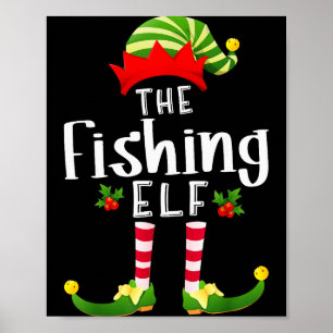 Fishing Christmas Elf Matching Pajama X-mas Party Poster