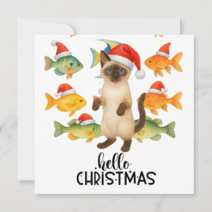 Fishing Christmas for Cat Lovers Holiday Card