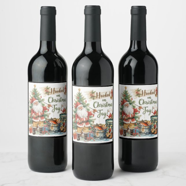Fishing Christmas for fishing lovers  Wine Label (Bottles)