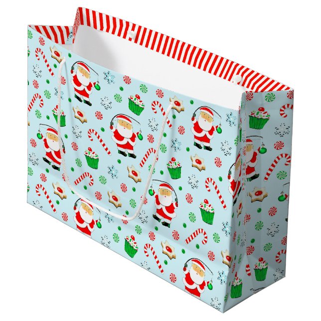 Fishing Christmas Holiday Large Gift Bag (Front Angled)