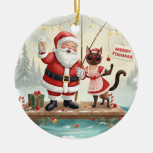 Fishing Christmas Themed  Ceramic Ornament