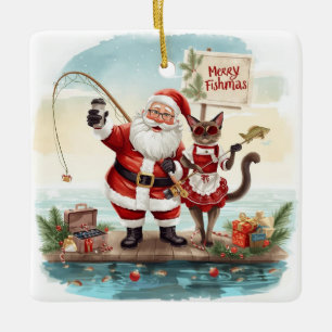 Fishing Christmas Themed  Ceramic Ornament