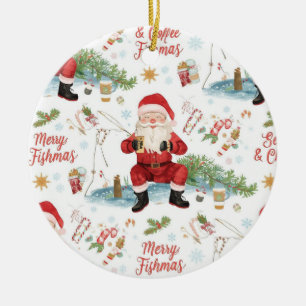 Fishing Christmas Themed  Ceramic Ornament