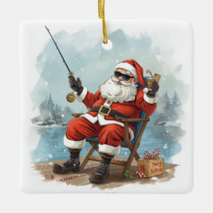 Fishing Christmas Themed  Ceramic Ornament