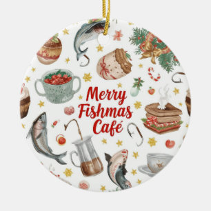 Fishing Christmas Themed Ceramic Ornament