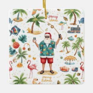 Fishing Christmas Themed  Ceramic Ornament