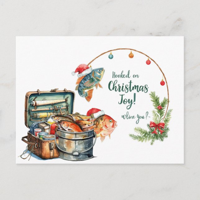 Fishing Christmas themed for Fishing Lovers Holiday Postcard (Front)