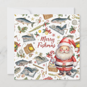 Fishing Christmas Themed with Santa Claus Holiday Card