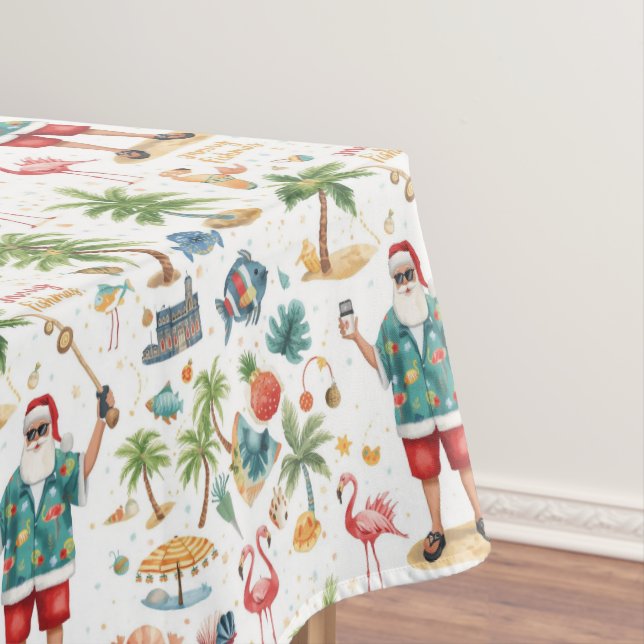 Fishing Christmas themed with Santa Claus Tablecloth (In Situ)