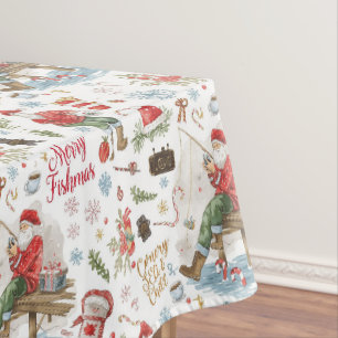 Fishing Christmas themed with Santa Claus Tablecloth