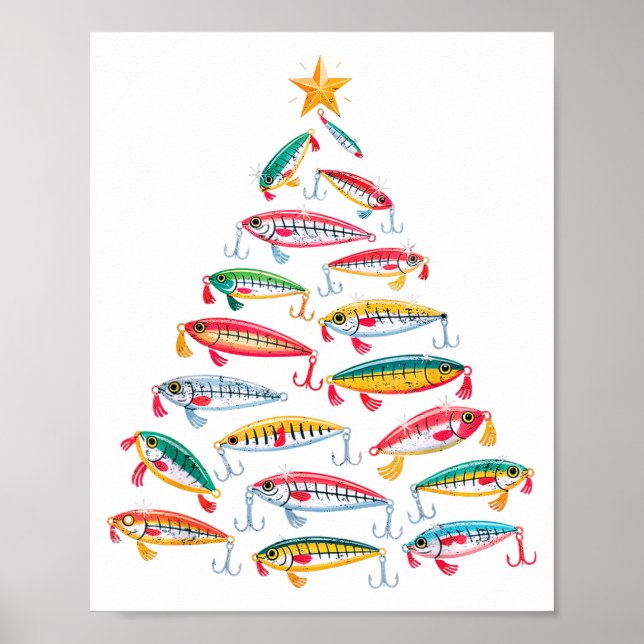 Fishing Christmas Tree Lights Lures Holiday Fisher Poster (Front)