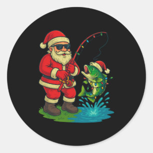 Fishing Christmas Vintage Merry Fishmas Funny Sant Classic Round Sticker