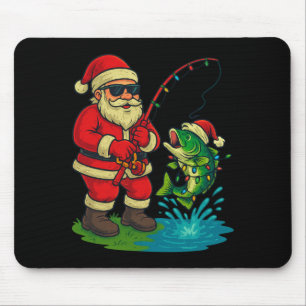 Fishing Christmas Vintage Merry Fishmas Funny Sant Mouse Pad
