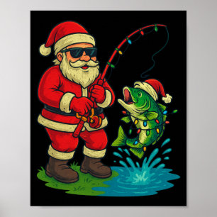 Fishing Christmas Vintage Merry Fishmas Funny Sant Poster