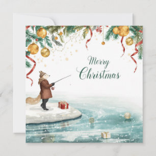 Fishing Christmas with FOX in the Winter Holiday Card