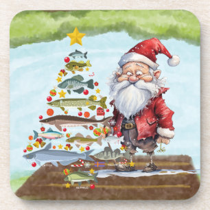 Fishing Christmas with Santa Claus Coaster