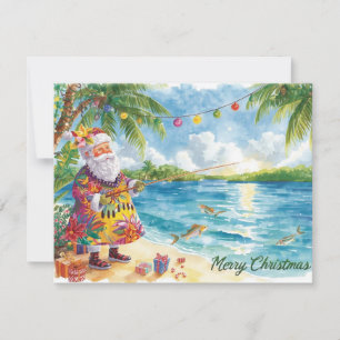 Fishing Christmas with Santa Claus Holiday Card