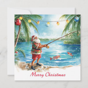 Fishing Christmas with Santa Claus Holiday Card