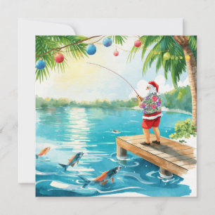 Fishing Christmas with Santa Claus  Holiday Card