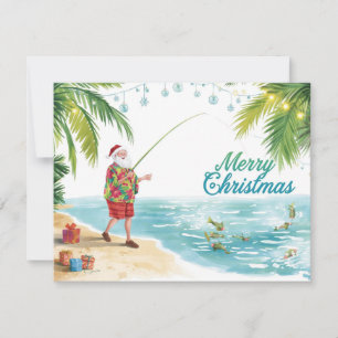 Fishing Christmas with Santa Claus Holiday Card