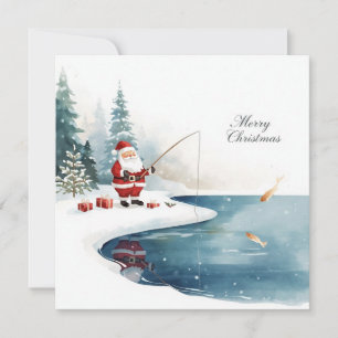 Fishing Christmas with Santa Claus Holiday Card