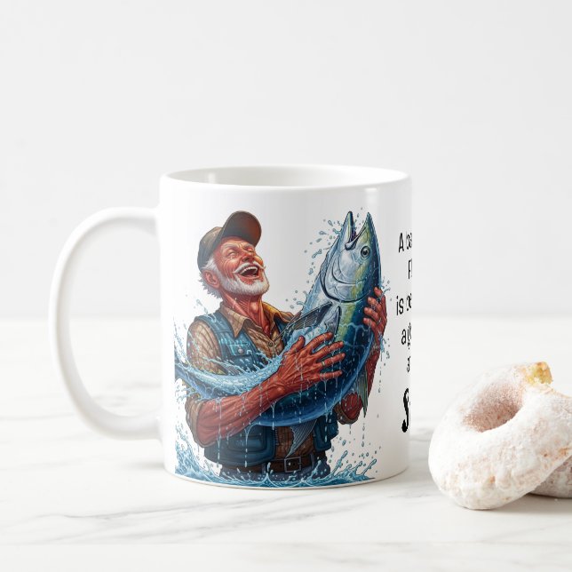 Fishing Dad Catch Fish  Coffee Mug (With Donut)