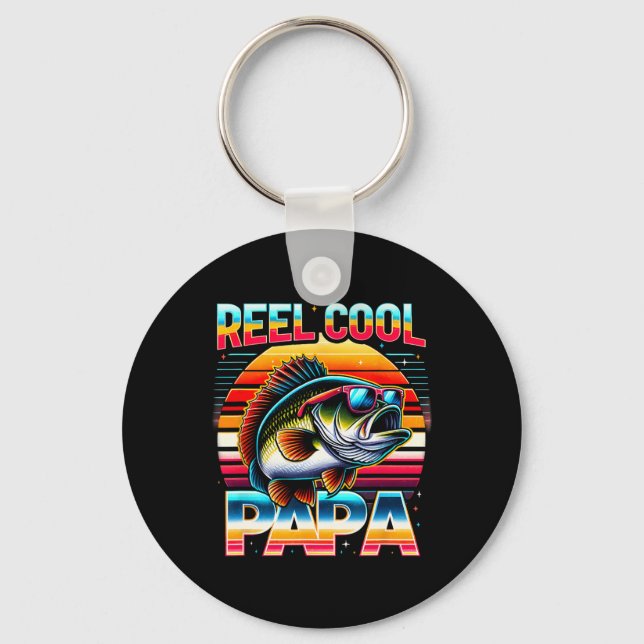 Fishing Dad Papa Reel Cool Papa Fisherman Father's Key Ring (Front)