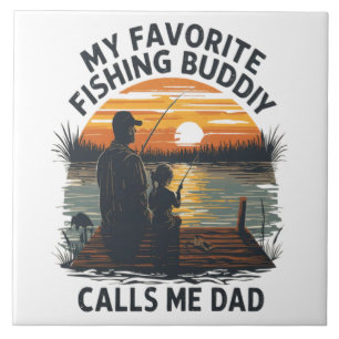 Fishing Dad Sunset Ceramic Tile