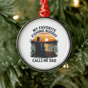 Fishing Dad Sunset Metal Ornament