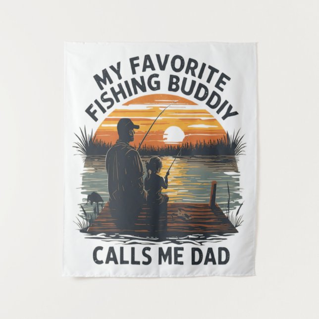 Fishing Dad Sunset Tapestry (Front)