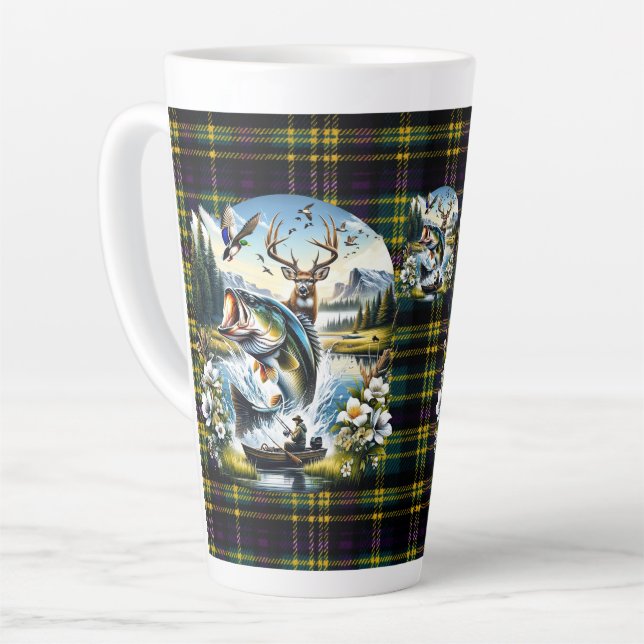 Fishing, Deer, Duck Hunting Latte Mug (Left Angle)